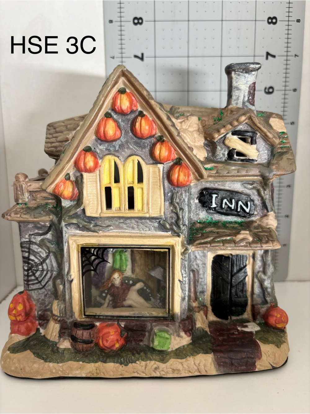 Halloween Pumpkin Inn Ceramic House Decor - Gray, Orange, Yellow